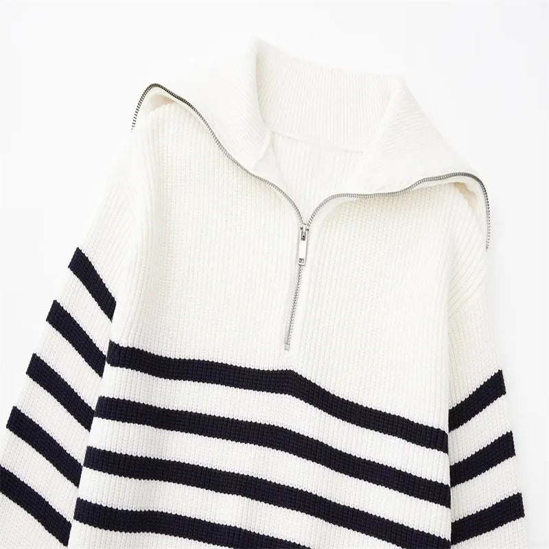 Modeva | Pull zippé rayé