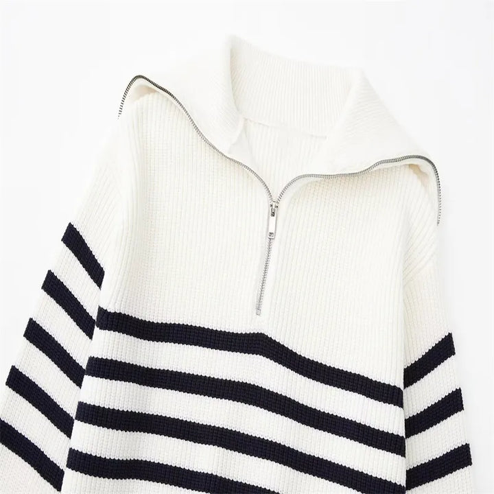 Modeva | Pull zippé rayé