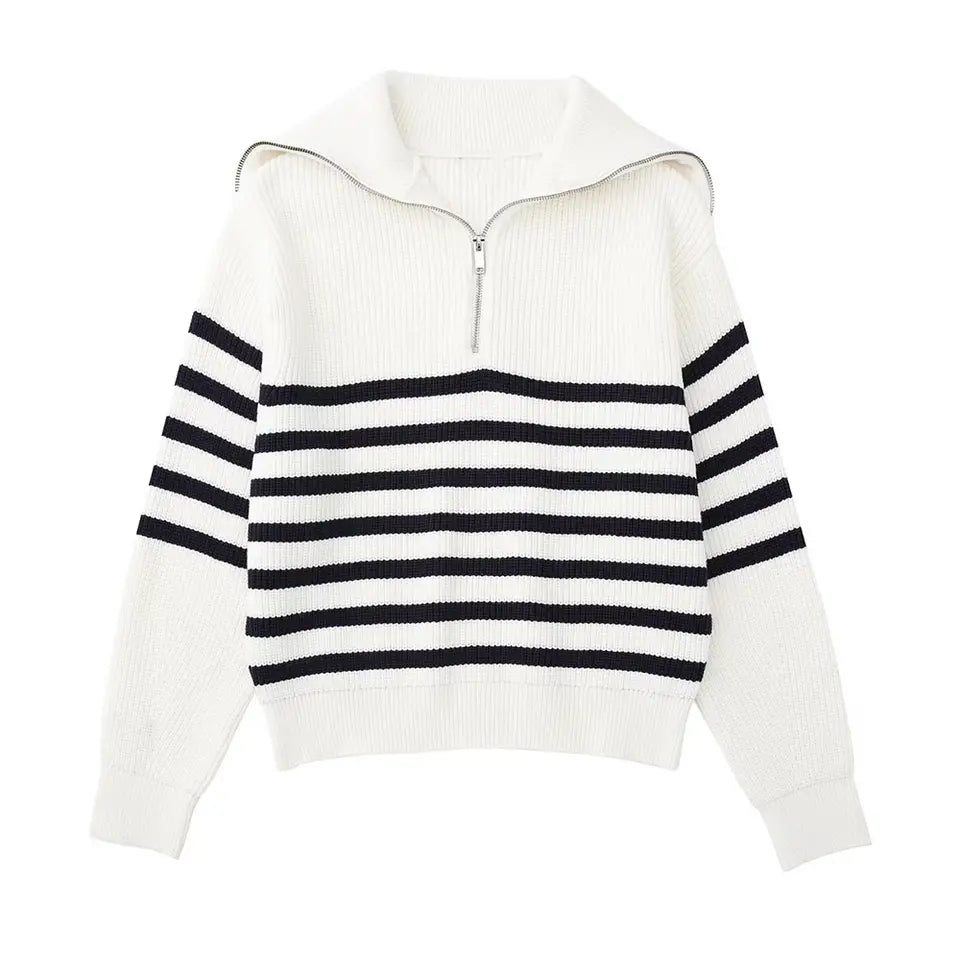Modeva | Pull zippé rayé