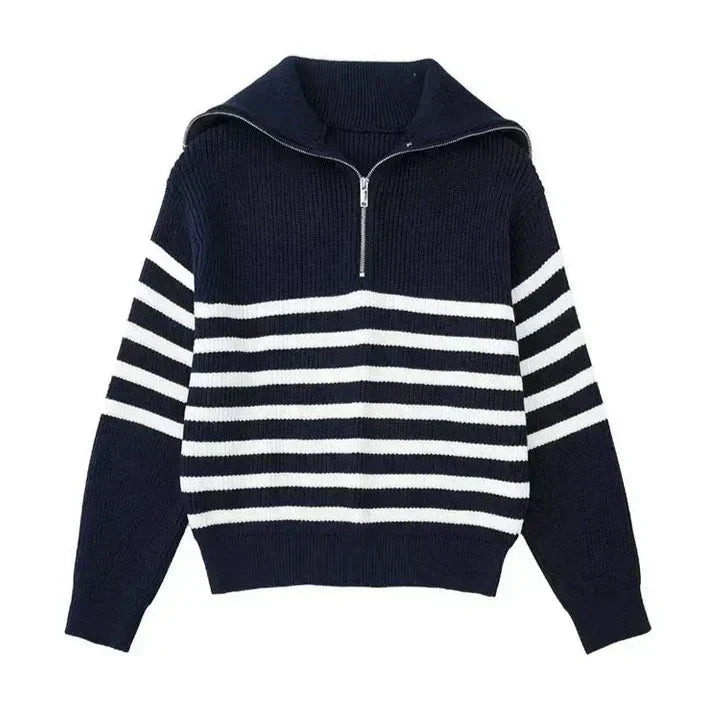 Modeva | Pull zippé rayé