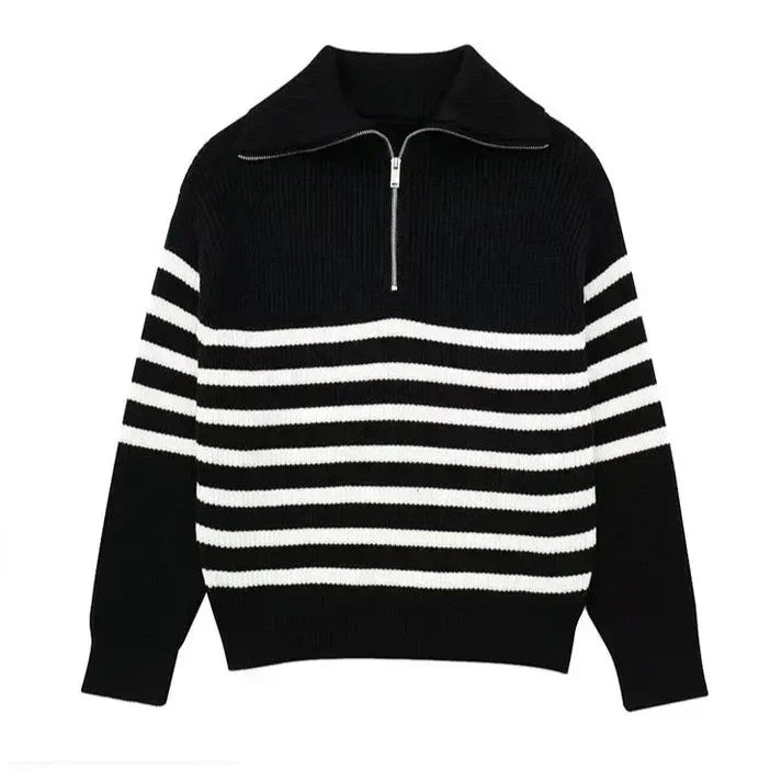 Modeva | Pull zippé rayé
